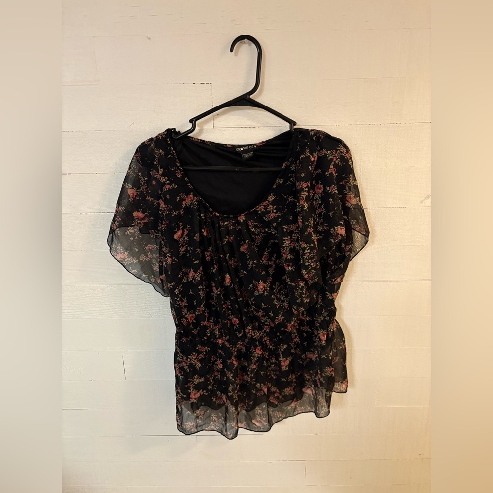 Crown of Hearts by Johnny Was Sheer Floral Peplum Blouse L
